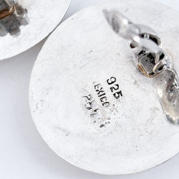 Vintage Mexico Sterling Silver 925 Black Resin Disc Earrings - Picture 6 of 8